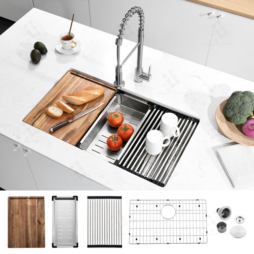 Attop 30'' L X 19'' W Single Bowl Stainless Steel Undermount Kitchen Sink With Accessories 